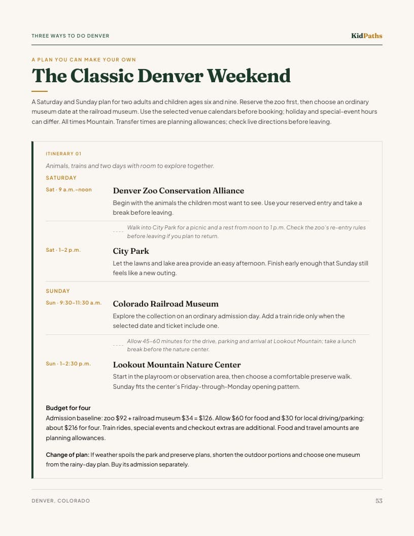 Follow a day plan: actual interior page from the Denver guide