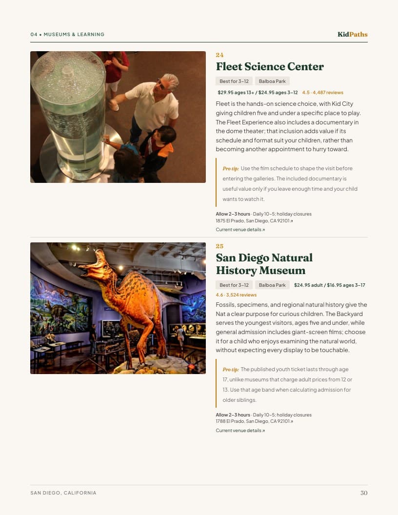 Know the tradeoffs: actual interior page from the San Diego guide