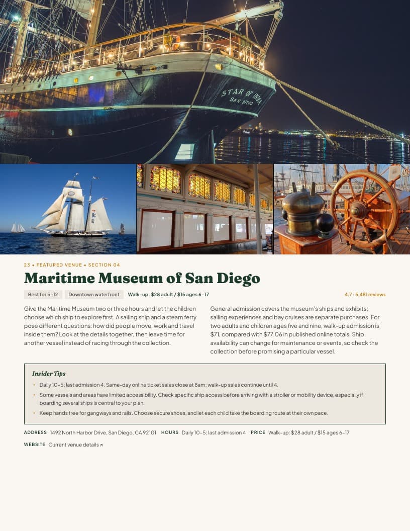 Know the tradeoffs: actual interior page from the San Diego guide